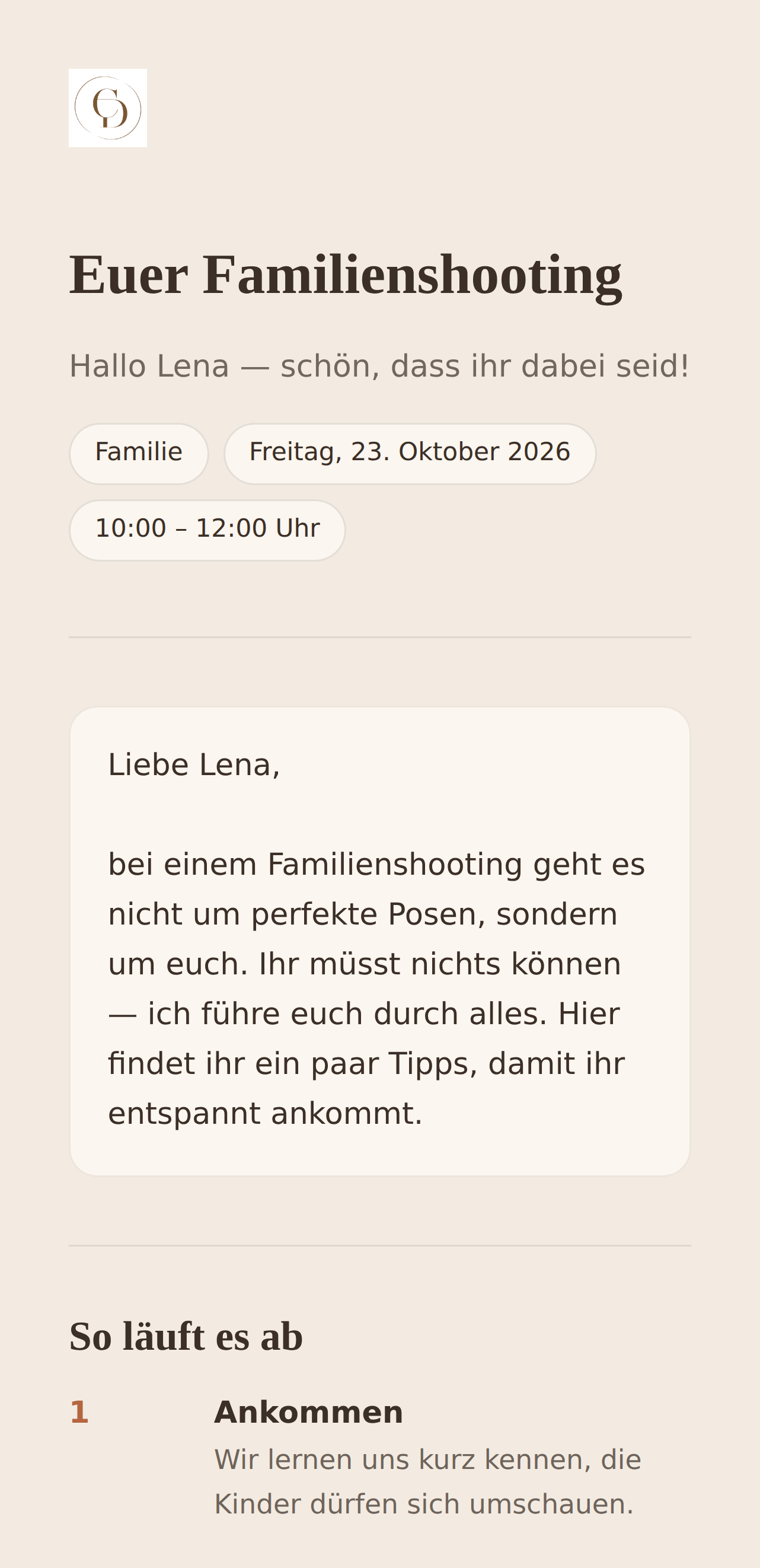 Shooting-Guide auf dem Handy der Kundin